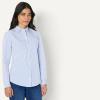 imageAmazon Essentials Womens RegularFit Stretch Poplin ButtonUp Dress ShirtWhite Blue Mini Stripe
