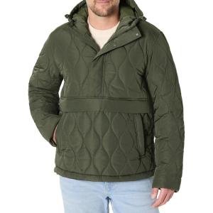 imageAmazon Essentials Mens Anorak Hooded QuarterZip Puffer CoatDark Olive