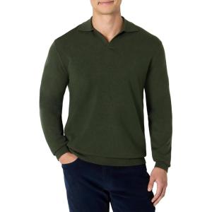 imageAmazon Essentials Mens Long Sleeve Regular Fit Knit Polo SweaterDark Olive