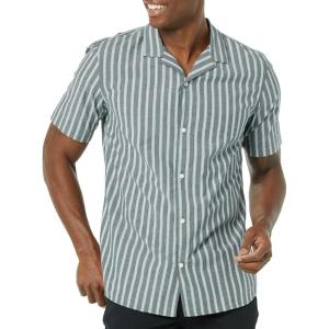 imageAmazon Essentials Mens Vacation Cotton Resort Shirt SlimFit Short SleeveNavy Stripe
