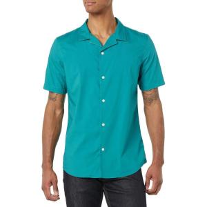 imageAmazon Essentials Mens Vacation Cotton Resort Shirt SlimFit Short SleeveTeal Blue