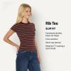 imageAmazon Essentials Demis Pick Womens SlimFit Stretch Rib ShortSleeve TeeBurgundy Brown Stripe
