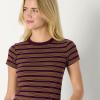 imageAmazon Essentials Demis Pick Womens SlimFit Stretch Rib ShortSleeve TeeBurgundy Brown Stripe
