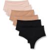 imageAmazon Essentials Womens Microfiber Thongs GString ampamp High Waisted Thong Pack of 6BlackWashed BronzeSoft Petal