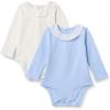 imageAmazon Essentials x Sofia Grainge Baby Girls LongSleeve Ruffle Collar Bodysuit Pack of 2IvoryLight Blue