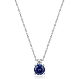 imageAmazon Collection Created Gemstone and 115 CT TW Lab Grown Diamond Pendant Necklace with Cable Chain in Platinum Over Sterling Silver 18quot 2quot ExtenderBlue Sapphire