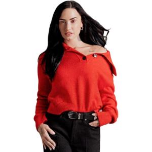 imageAmazon Essentials Demis Pick Womens RelaxedFit Button Collar SweaterRed