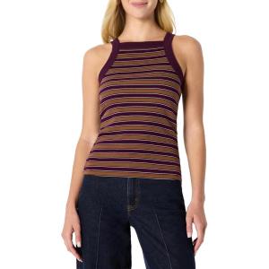 imageAmazon Essentials Demis Pick Womens SlimFit Stretch Rib HighNeck TankBurgundy Brown Stripe