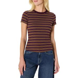 imageAmazon Essentials Demis Pick Womens SlimFit Stretch Rib ShortSleeve TeeBurgundy Brown Stripe