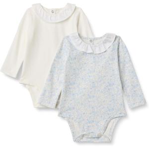 imageAmazon Essentials x Sofia Grainge Baby Girls LongSleeve Ruffle Collar Bodysuit Pack of 2BloomsIvory