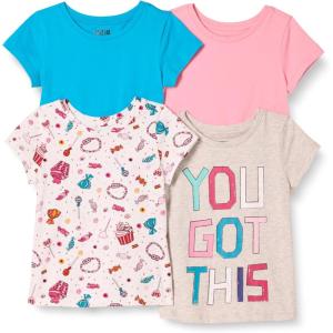 imageAmazon Essentials Girls ShortSleeve TShirtsBlueGreyPinkCandy