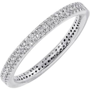 imageAmazon Essentials 14K Gold or Rhodium Plated Double Row Pave Eternity RingRhodium