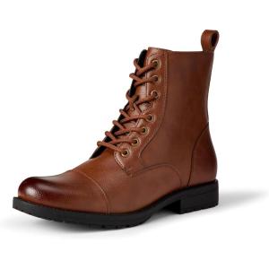 imageAmazon Essentials Mens Cap Toe Lace Up Combat Boots With ZipperDark Tan