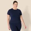 imageAmazon Essentials Womens Active FormFlex Buttery Soft Short Sleeve Slim Fit Crop Layering Workout TopNavy