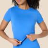 imageAmazon Essentials Womens Active FormFlex Buttery Soft Short Sleeve Slim Fit Crop Layering Workout TopOcean Blue