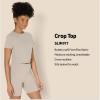 imageAmazon Essentials Womens Active FormFlex Buttery Soft Short Sleeve Slim Fit Crop Layering Workout TopTaupe