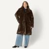imageAmazon Essentials Womens RelaxedFit Long Faux Fur Coat with Lapel CollarDark Brown