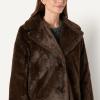 imageAmazon Essentials Womens RelaxedFit Long Faux Fur Coat with Lapel CollarDark Brown
