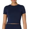 imageAmazon Essentials Womens Active FormFlex Buttery Soft Short Sleeve Slim Fit Crop Layering Workout TopNavy