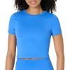imageAmazon Essentials Womens Active FormFlex Buttery Soft Short Sleeve Slim Fit Crop Layering Workout TopOcean Blue