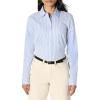 imageAmazon Essentials Womens SlimFit Stretch Poplin ButtonUp Dress ShirtWhite Blue Mini Stripe