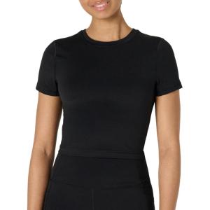 imageAmazon Essentials Womens Active FormFlex Buttery Soft Short Sleeve Slim Fit Crop Layering Workout TopBlack