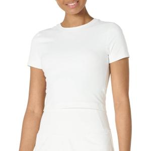 imageAmazon Essentials Womens Active FormFlex Buttery Soft Short Sleeve Slim Fit Crop Layering Workout TopWhite