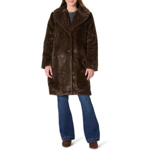 imageAmazon Essentials Womens RelaxedFit Long Faux Fur Coat with Lapel CollarDark Brown