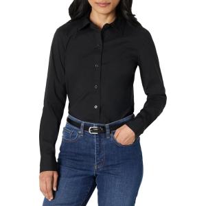 imageAmazon Essentials Womens SlimFit Stretch Poplin ButtonUp Dress ShirtBlack