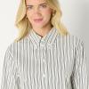 imageAmazon Essentials Demis Pick Womens Modern OversizedFit Cropped Cotton Stretch Poplin ButtonDown ShirtIvory Black Stripe
