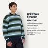 imageAmazon Essentials Mens RelaxedFit Faux Mohair Crewneck Pullover SweaterNavy Blue Stripe Knit