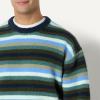 imageAmazon Essentials Mens RelaxedFit Faux Mohair Crewneck Pullover SweaterNavy Blue Stripe Knit