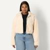imageAmazon Essentials Womens OversizedFit Cropped Faux Fur Jacket with CollarCream