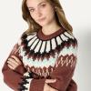 imageAmazon Essentials Womens OversizedFit Fair Isle Crewneck SweaterDark Brown Mint Green Chevron