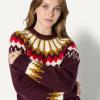 imageAmazon Essentials Womens OversizedFit Fair Isle Crewneck SweaterDark Burgundy Cream Chevron Knit