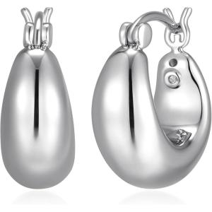 imageAmazon Essentials Demis Pick Bold Hoop Earrings for Women  Fine Silver Plated Trendy Jewelry