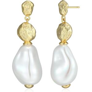 imageAmazon Essentials Demis Pick Pearl Drop Earrings for Women  GoldTone Fine Silver Plated Bridal Jewelry