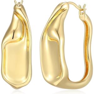 imageAmazon Essentials Demis Pick Sculpted Modern Hoop Earrings for Women  GoldTone Fine Silver Plated Trendy Jewelry