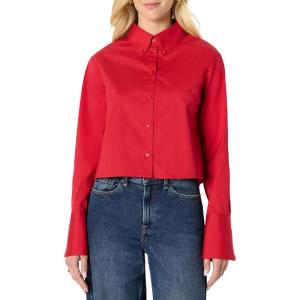 imageAmazon Essentials Demis Pick Womens Modern OversizedFit Cropped Cotton Stretch Poplin ButtonDown ShirtRed
