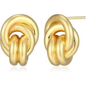 imageAmazon Essentials Love Knot Earrings for Women  GoldTone Fine Silver Plated Trendy Jewelry