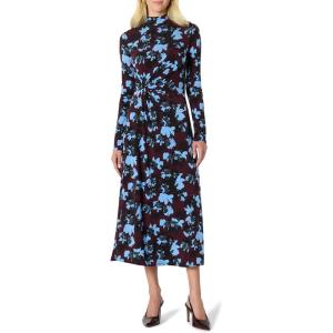 imageAmazon Essentials Womens Fit and Flare LongSleeved Short Maxi DressBurgundy Blue Floral