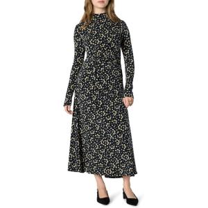 imageAmazon Essentials Womens Fit and Flare LongSleeved Short Maxi DressNavy Cream Petals