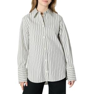 imageAmazon Essentials Womens OversizedFit Cotton Stretch Poplin ButtonDown Dress ShirtIvory Black Stripe