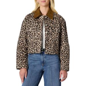 imageAmazon Essentials Womens OversizedFit Cropped Denim Jacket with Contrast CollarBlack Brown Animal Print