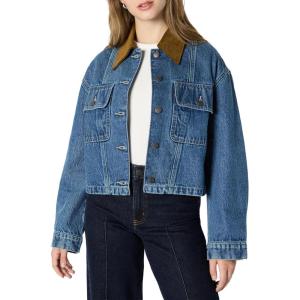 imageAmazon Essentials Womens OversizedFit Cropped Denim Jacket with Contrast CollarMedium Blue Vintage