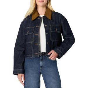 imageAmazon Essentials Womens OversizedFit Cropped Denim Jacket with Contrast CollarRinse