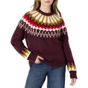 imageAmazon Essentials Womens OversizedFit Fair Isle Crewneck SweaterDark Burgundy Cream Chevron Knit