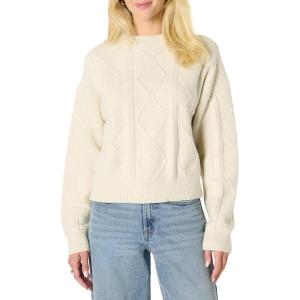 imageAmazon Essentials Womens RelaxedFit Cable Crewneck SweaterOatmeal Heather