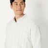 imageAmazon Essentials Mens Modern OversizedFit Cotton ButtonDown ShirtIvory Light Sage Green Stripe