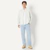imageAmazon Essentials Mens Modern OversizedFit Cotton ButtonDown ShirtIvory Light Sage Green Stripe